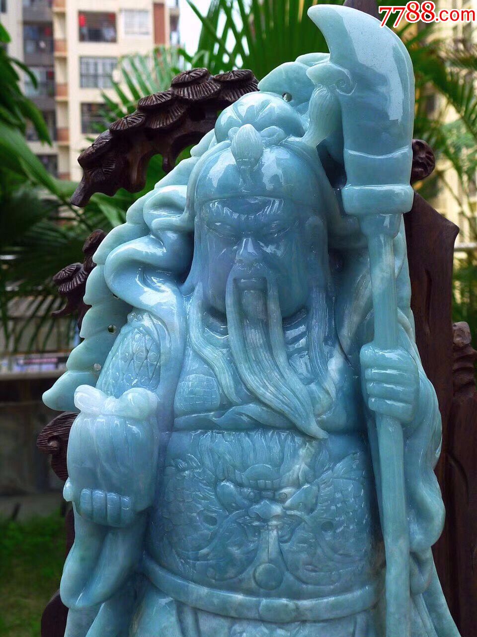 天然翡翠a货精美满绿霸气义薄云天关云长旗开得胜关公摆件