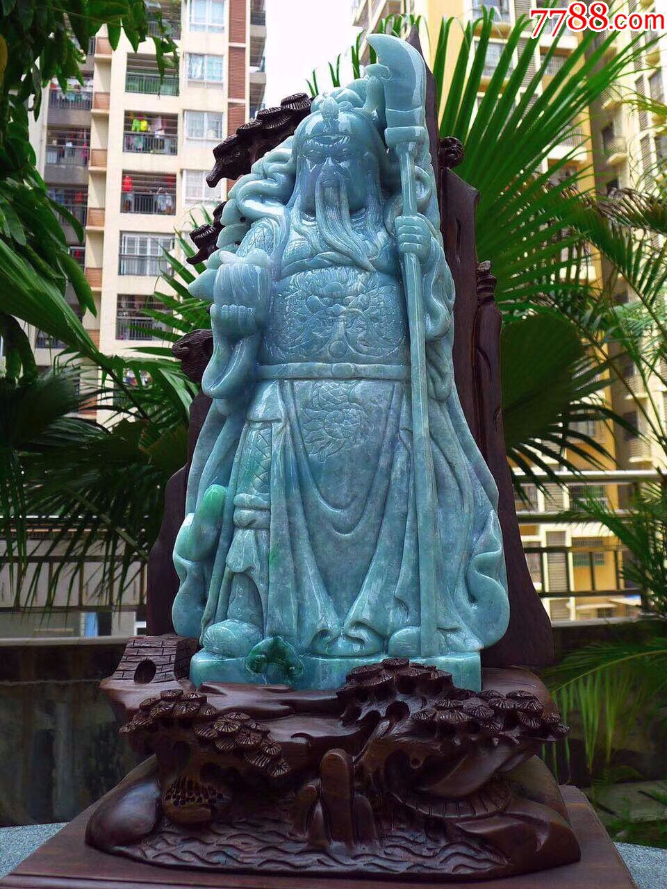 天然翡翠a货精美满绿霸气义薄云天关云长旗开得胜关公摆件