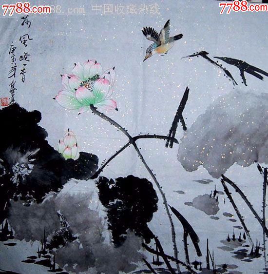 著名书画家林云的绘画原稿:荷塘清韵--四尺斗方写意花鸟画