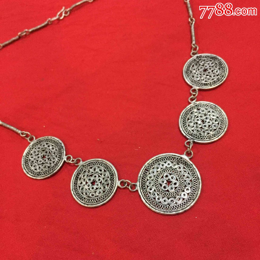 清代团寿银项链