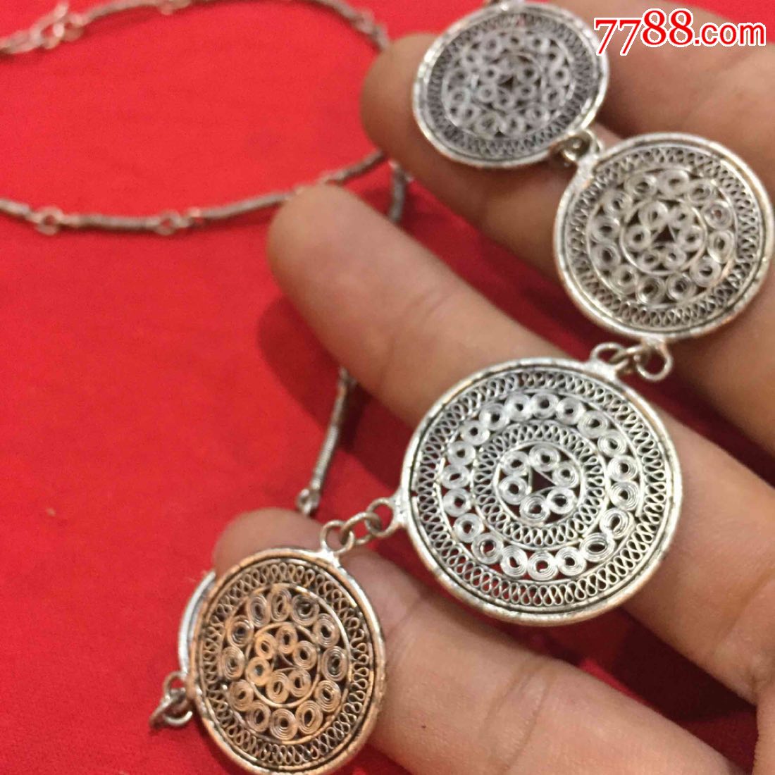 清代团寿银项链