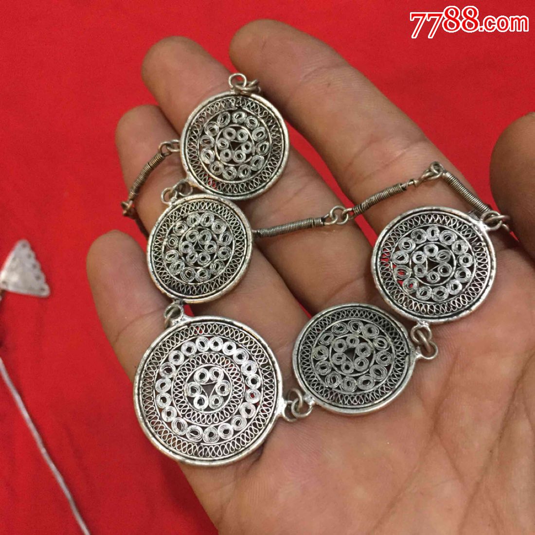 清代团寿银项链