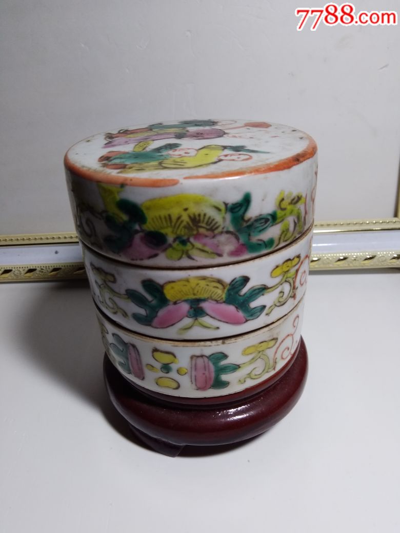 清代粉彩瓷粉盒胭脂盒包老