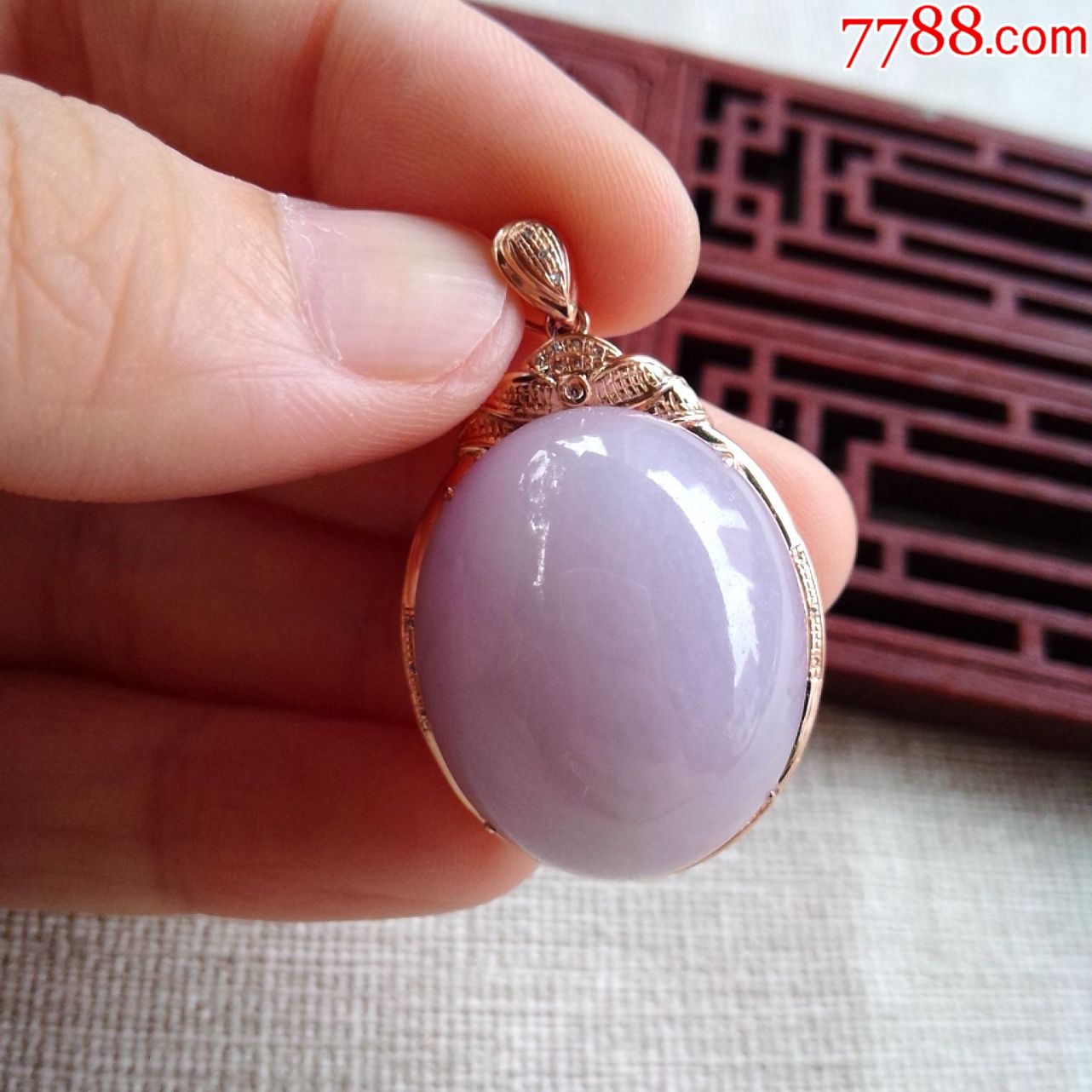 缅甸翡翠老坑冰糯种紫罗兰大蛋面水润男女款吊坠18k金伴钻玉扣挂件