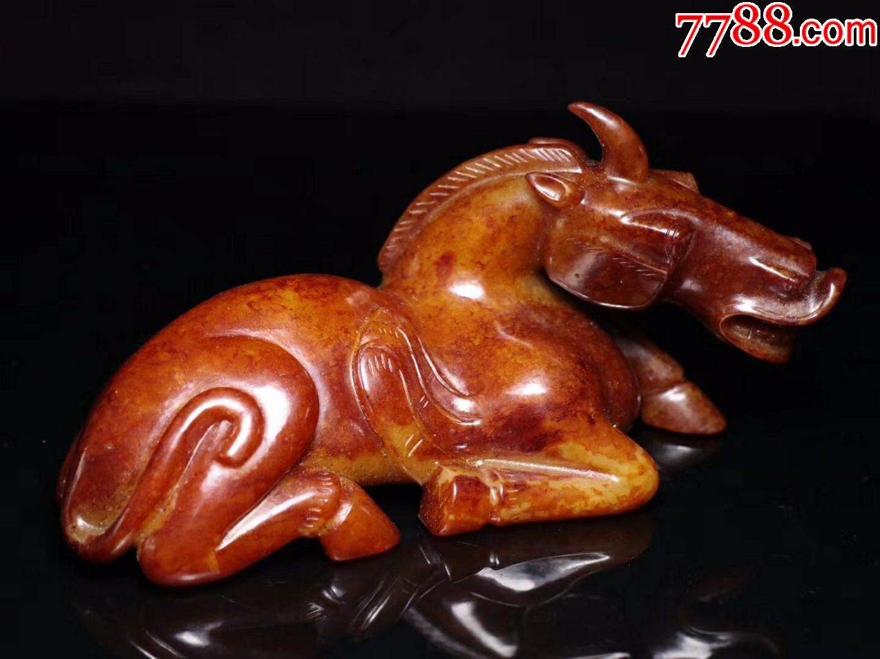 旧藏,汉代玉雕卧马手把件摆件