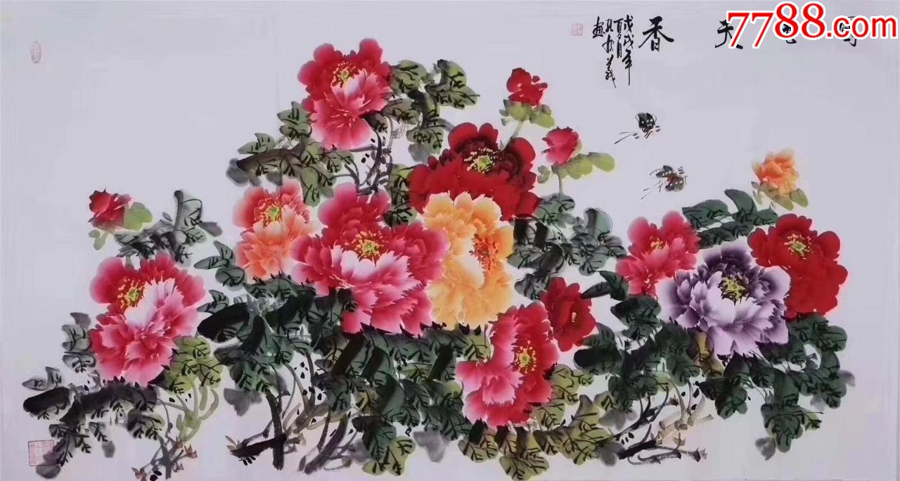 孔慶義六尺牡丹08_花鳥國畫原作_第1張_7788字畫網