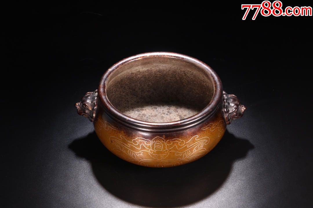 明"石叟"款措银双耳铜炉