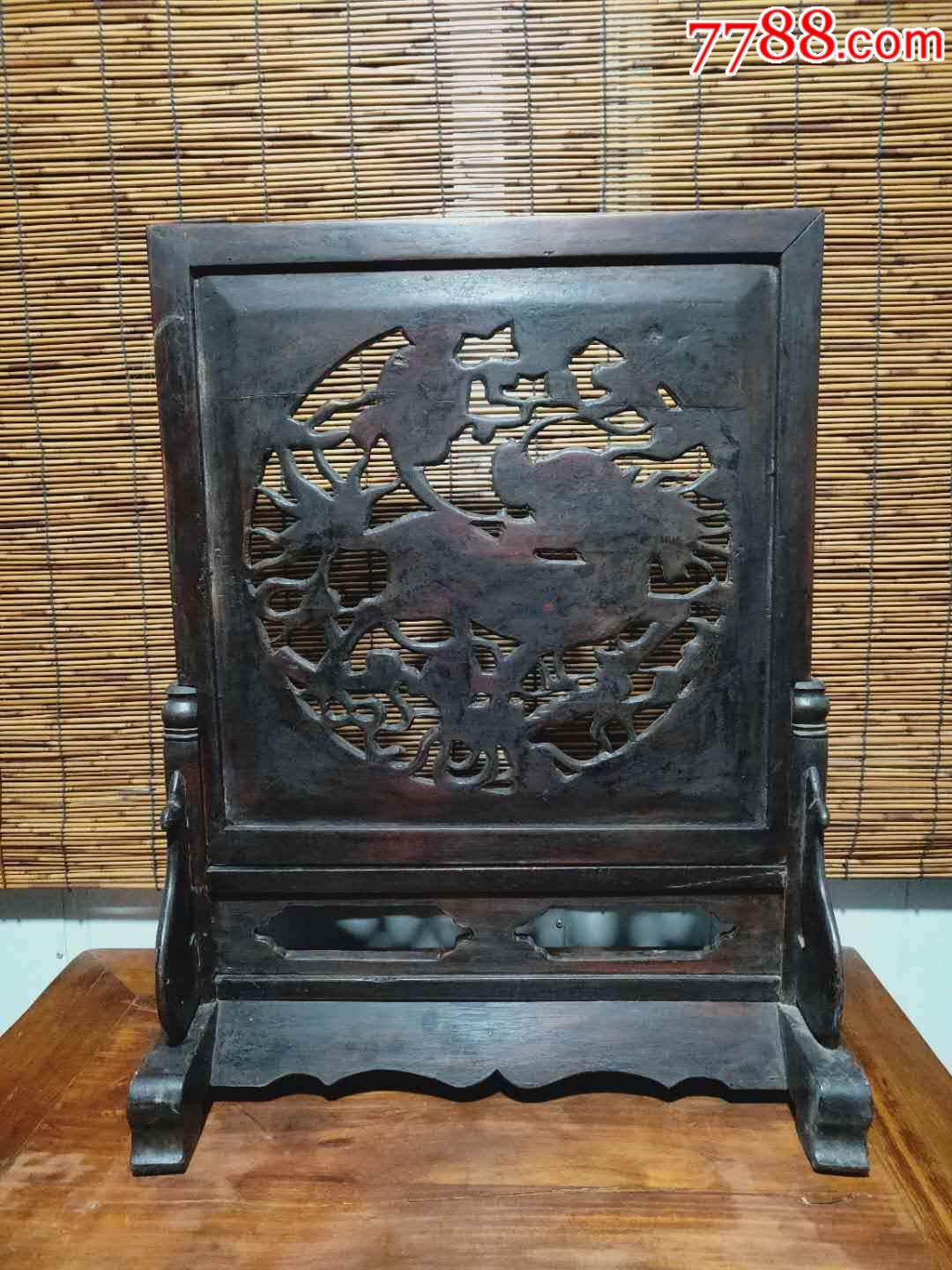 清代老插屏老麒麟插屏,老木雕摆件,老插屏