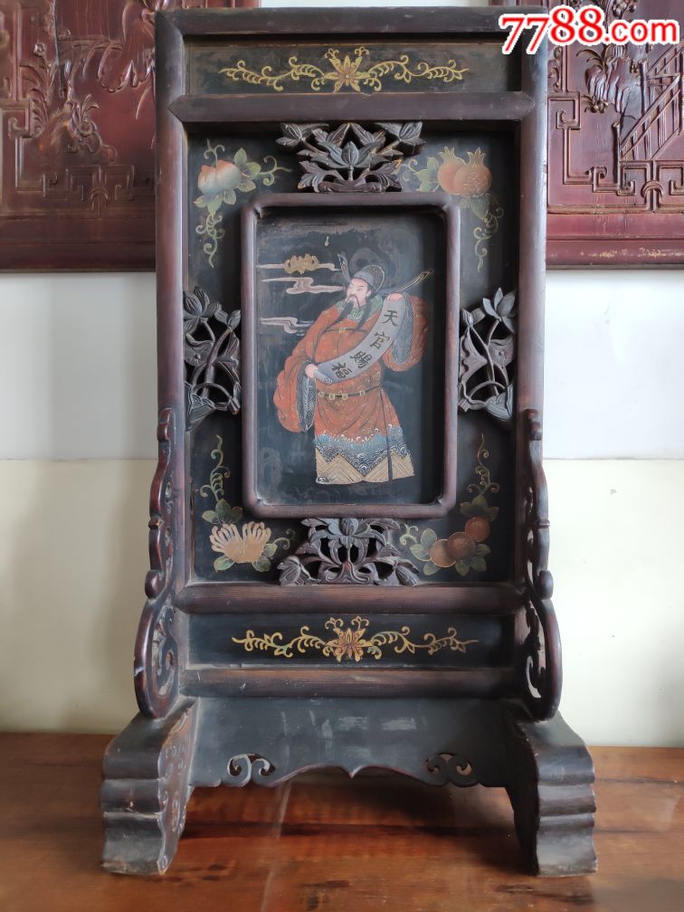 清代彩绘人物插屏,老插屏,老摆件