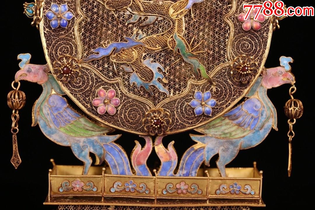 清銀鎏金花絲工藝龍鳳擺件