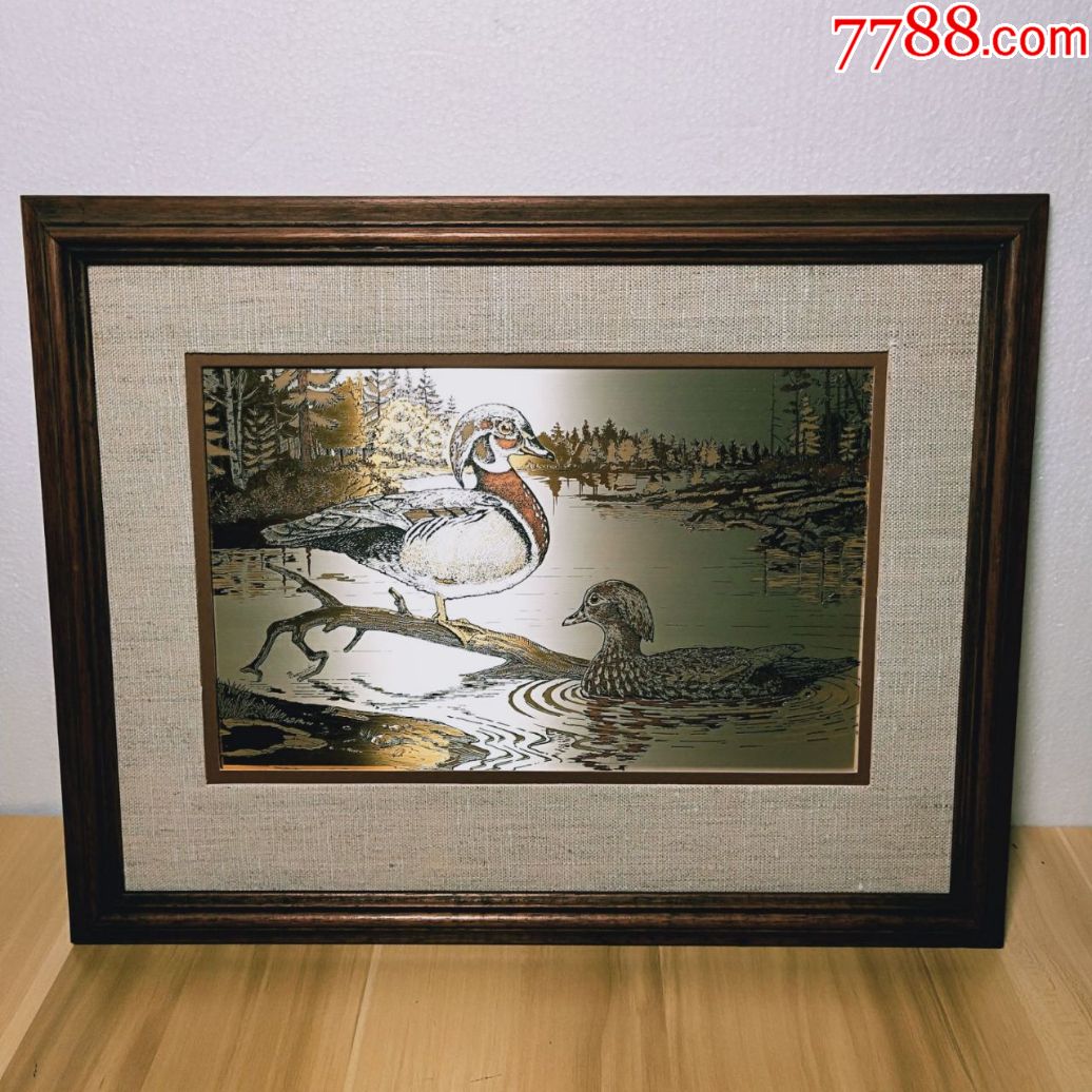 1985年西洋古董富兰克林纯银鸳鸯戏水画带钢印证书稀有银画_价格3680