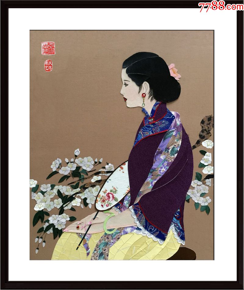 布艺画美人在时花满堂