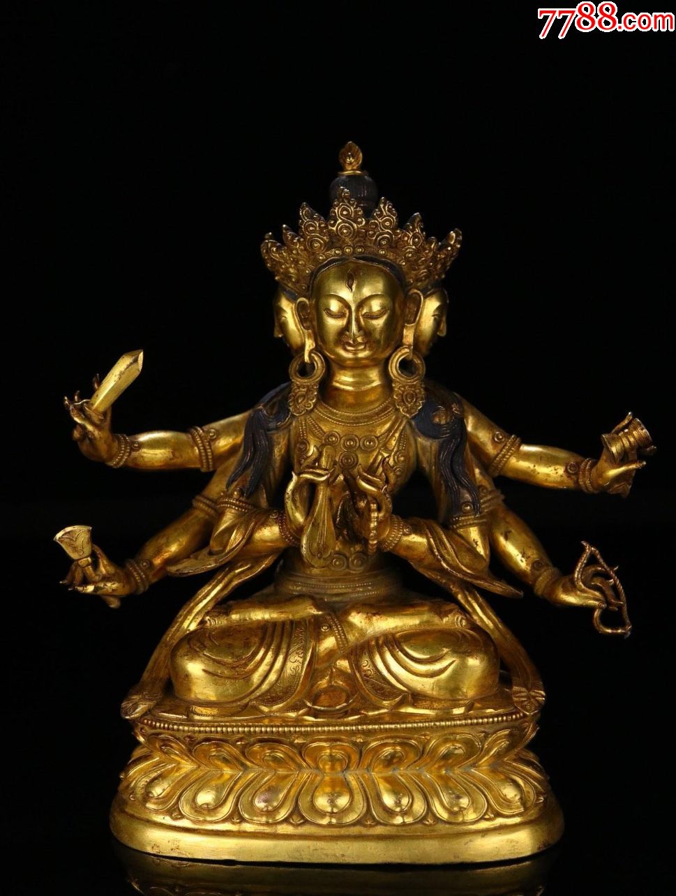 旧藏鎏金-"三面六臂佛母像"一尊