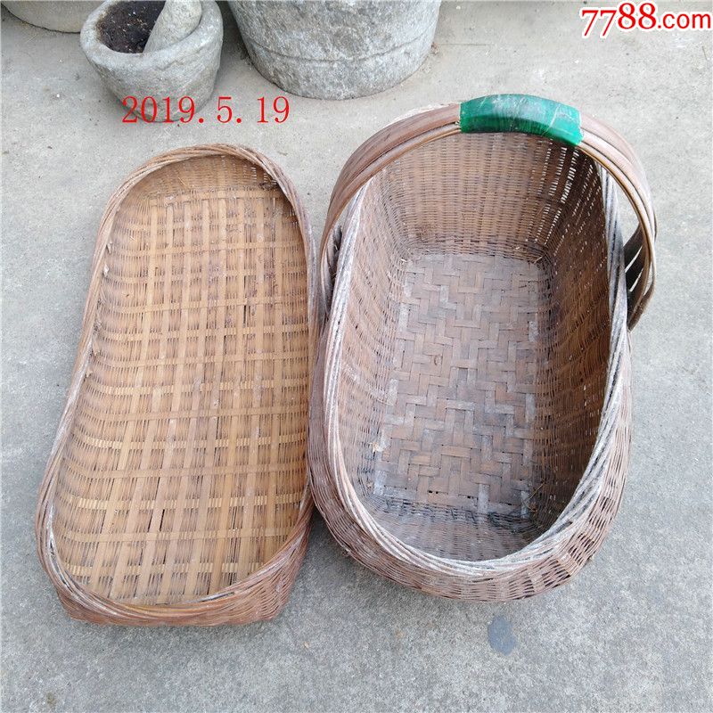 少见老包浆民国柳条手工编织长方形带盖子老提篮子篓子筐子老物件