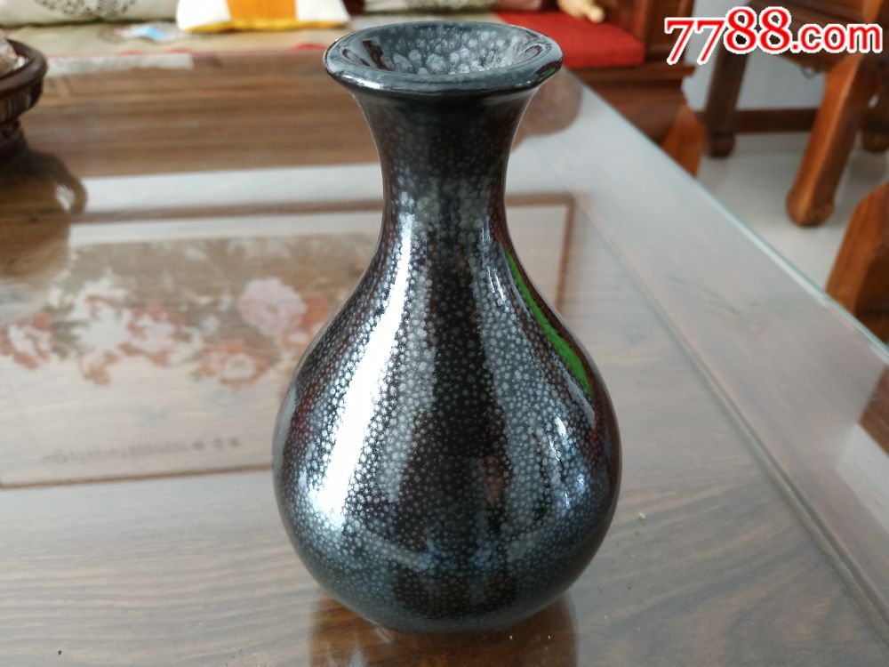 博山雨点釉天目釉玉壶春瓶一只