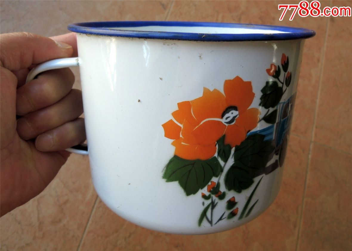 怀旧收藏1905021997年昆钢汽管处大战三月纪念图文大号搪瓷茶缸