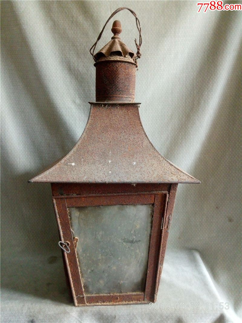 好品相清末民国铁制前开门式玻璃老防风灯挂灯路灯包老灯具民俗