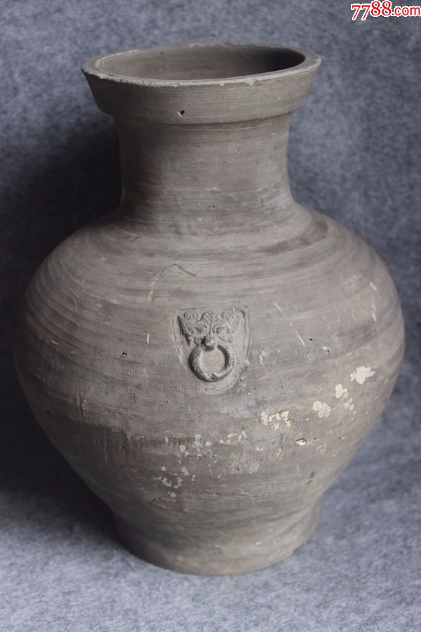 汉代灰陶双辅首耳大陶罐古朴陶器径23高31厘米古玩老物件zz1770