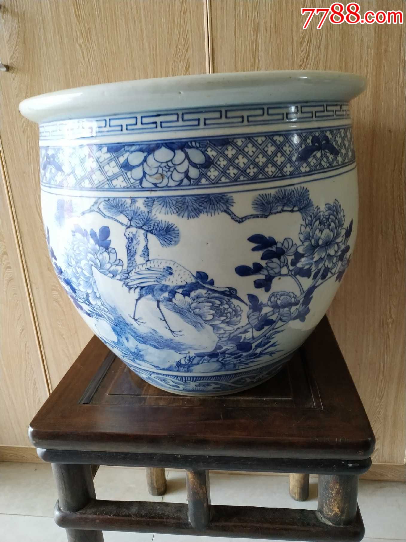 清道光青花仙鹤花鸟纹超大画缸底部惜有鸡爪纹余全品喜欢的朋友不要