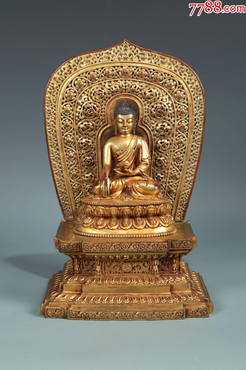 明精铸铜胎鎏金三世佛坐像