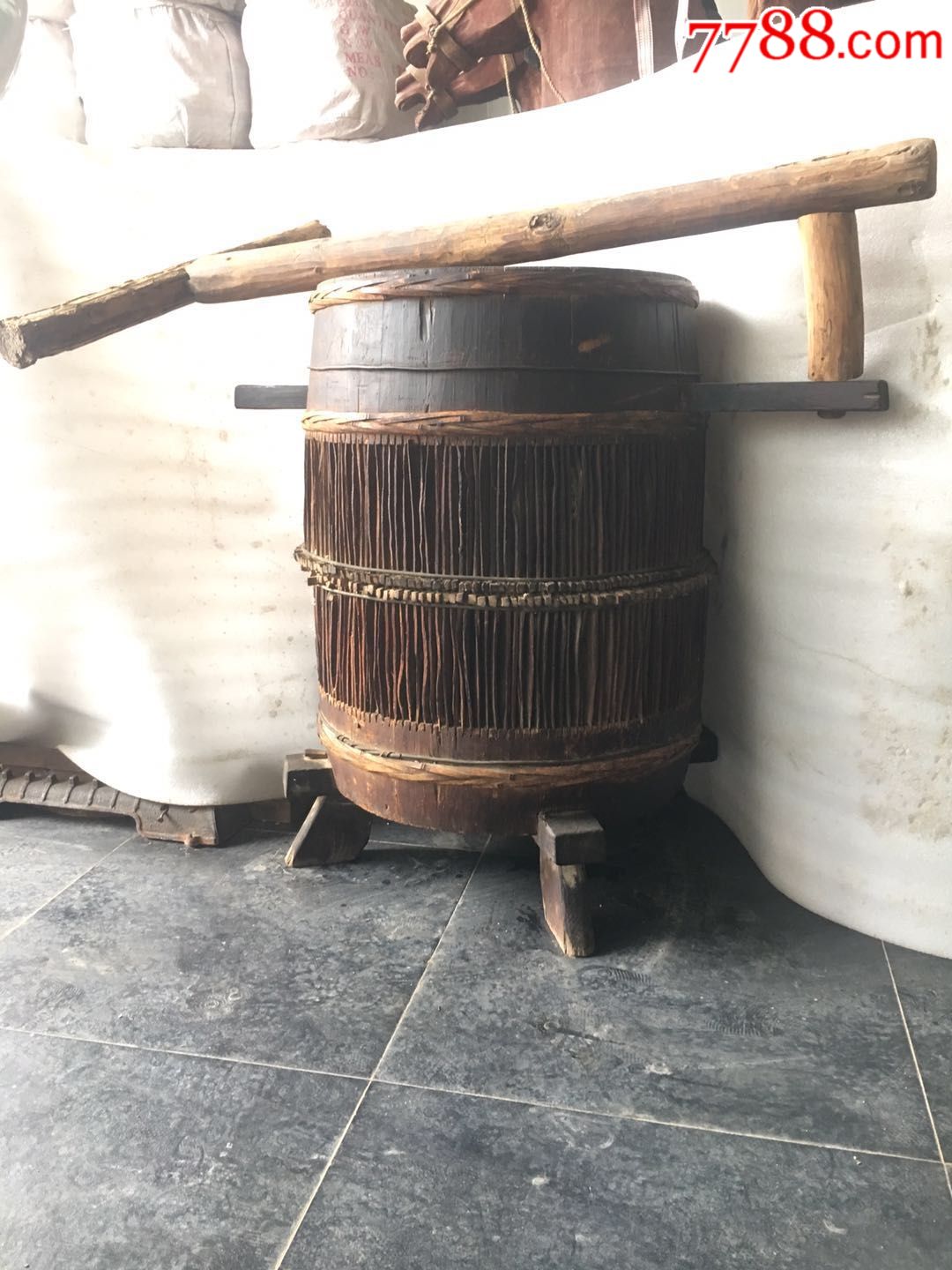 清代碾米机品相一流,保存完好,民俗老物件大米脱皮机