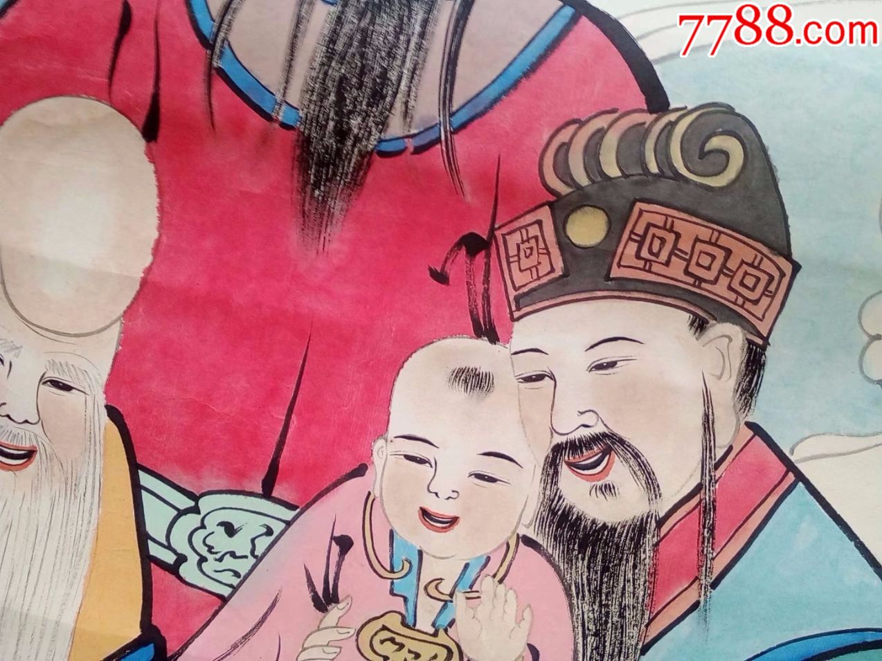 保证纯手工绘画,大尺寸,老人物画国画,福禄寿富贵寿考图,包邮