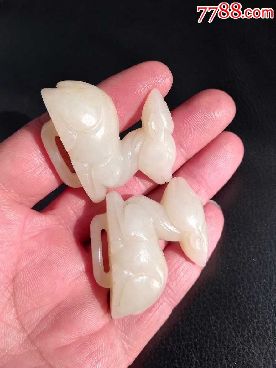 宋代和田羊脂玉瑞兽提携一对