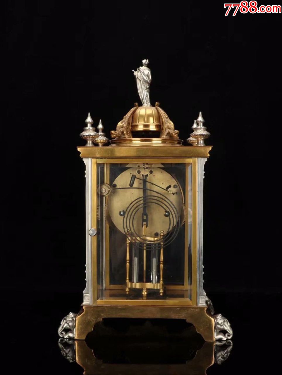 【欧洲回流十七世纪英国式鎏金鎏银机械摆钟】