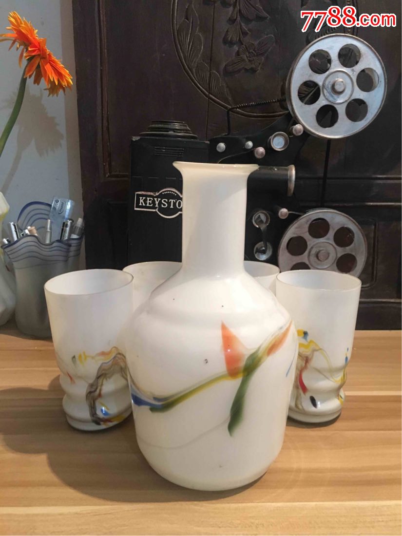 60年代70年代拉丝琉璃老玻璃凉水壶水杯古玩杂项