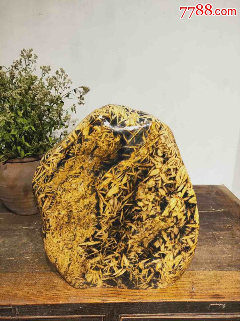 精品老竹叶石赏石一个纹理精美巧然天工纯天然石材竹叶石寓意竹报平安