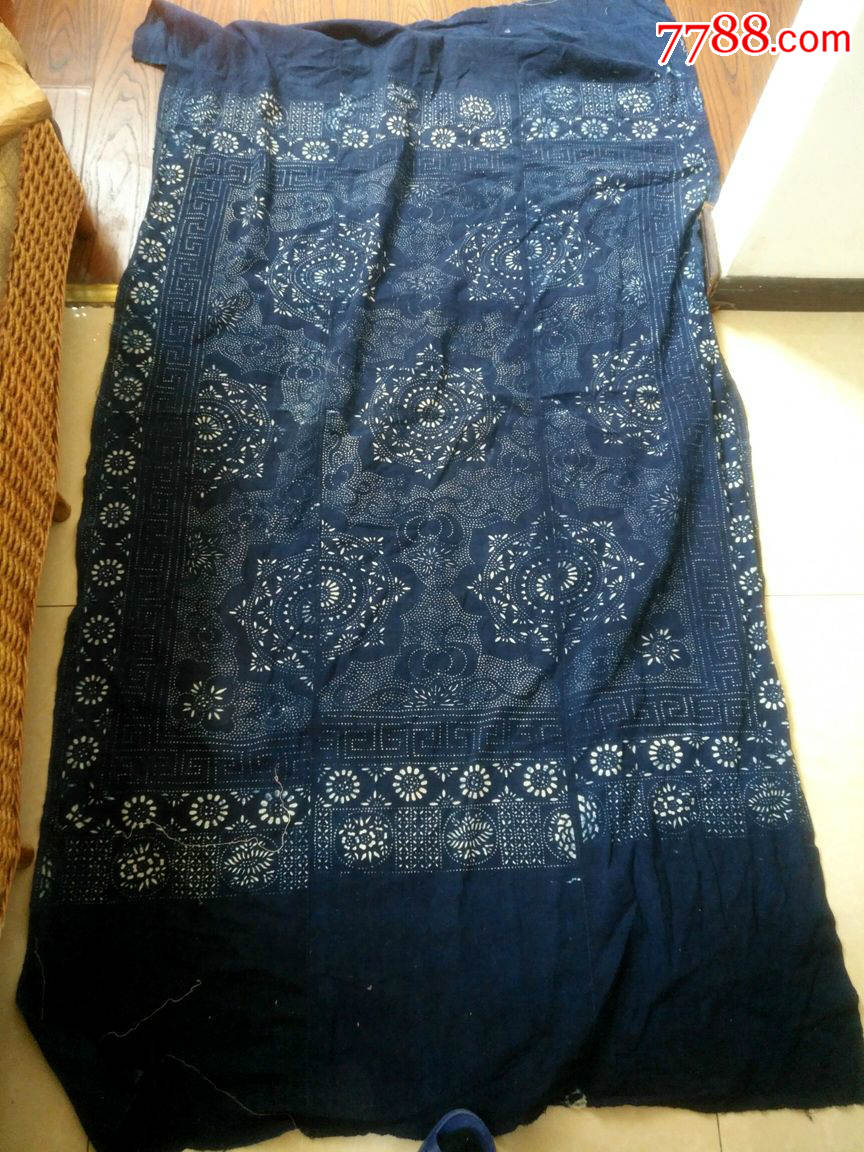 民国白花蓝布床单大小3块竖拼的