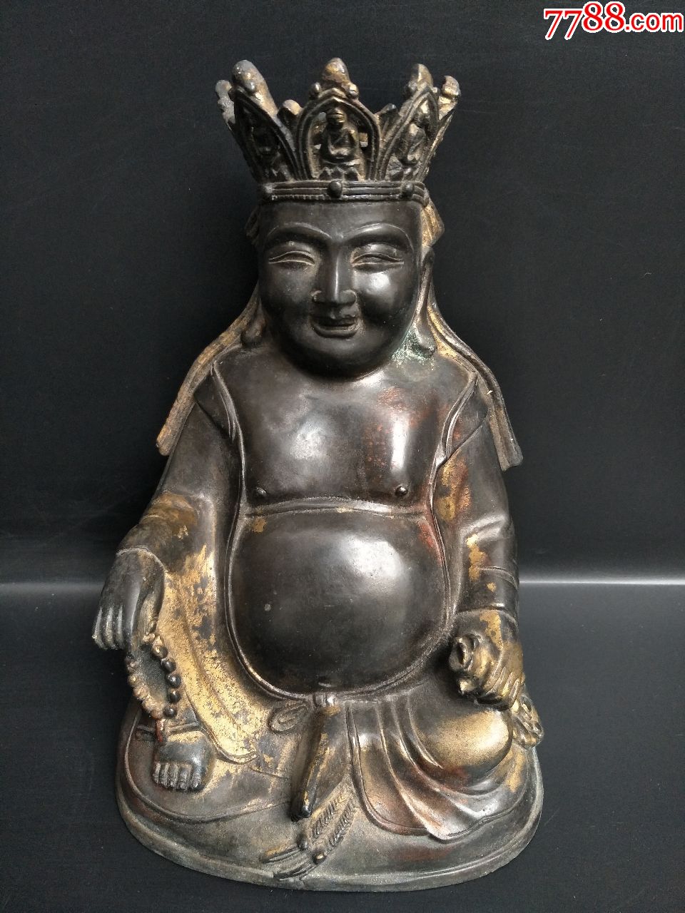 旧藏老铜胎佛像大肚弥勒佛一尊