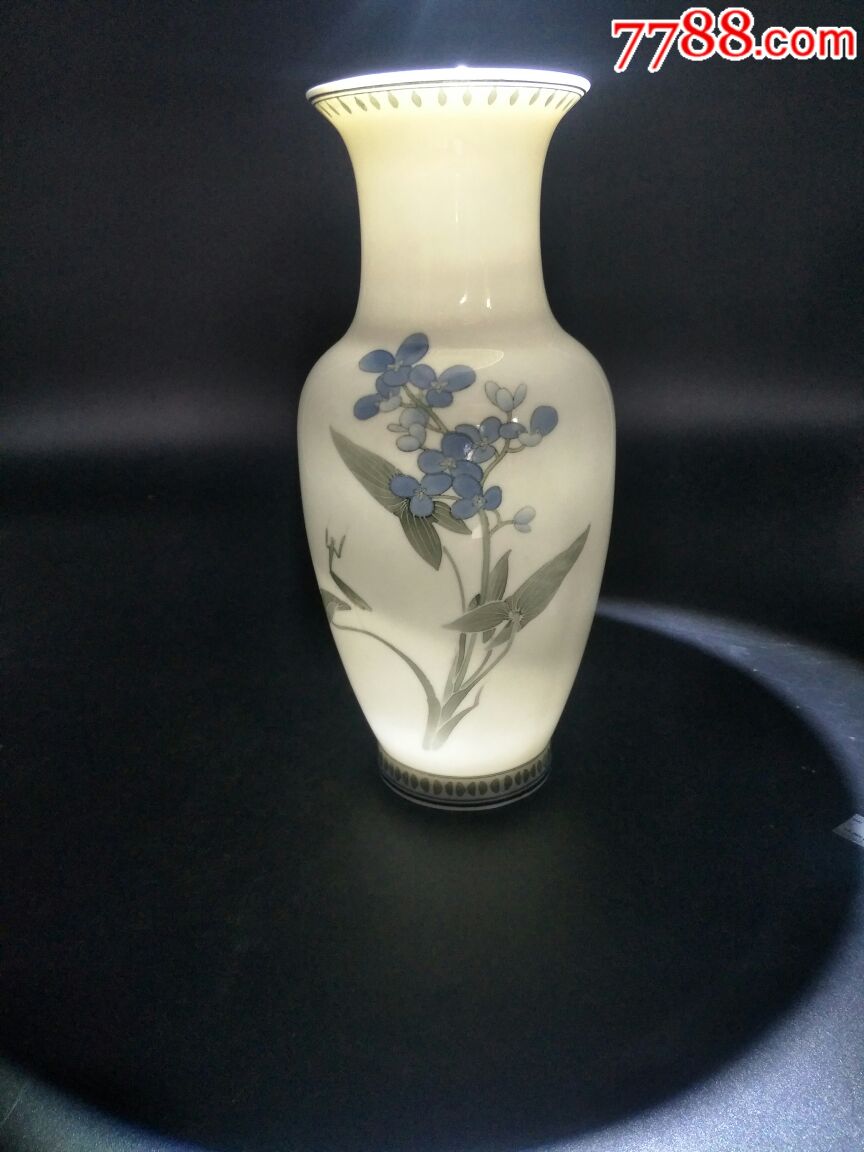 醴陵瓷群力官窑70年代生产手绘螳螂剪刀草莲子花瓶大球泥制作