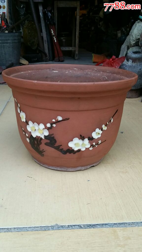 手绘梅花清香紫砂花盆