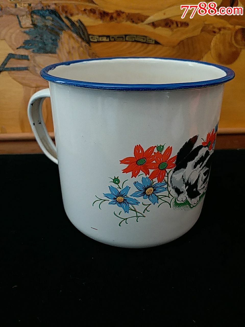 怀旧小猫题材搪瓷茶缸干净