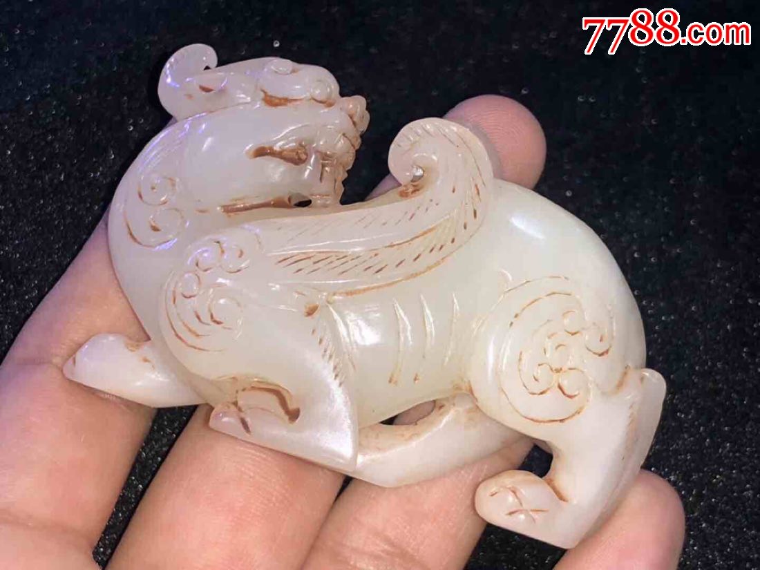 清代和田玉白玉如虎添翼把件手工雕刻满工工艺料质精美造型漂亮润度好