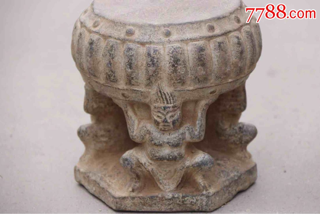 清代青石镂空雕力士古墩雕工精湛品相如图