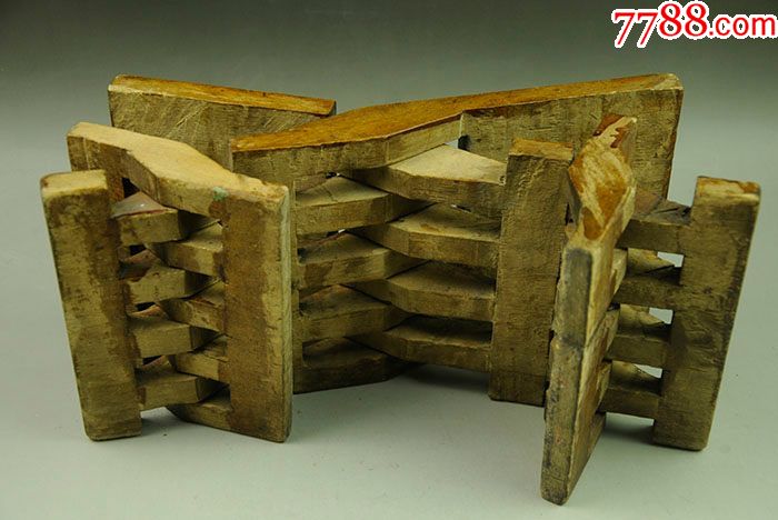 清代老木器鲁班枕瞎掰老物件民俗器紫椴木瞎掰瞎掰凳镂刻古典工艺