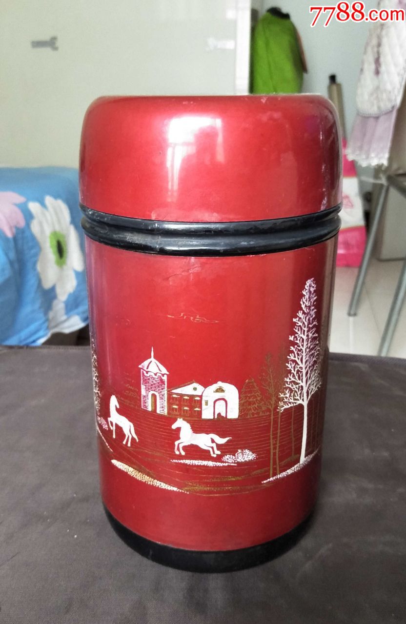 八十年代浙江黄岩塑料八厂出品玻璃内胆保温杯神驹白桦树