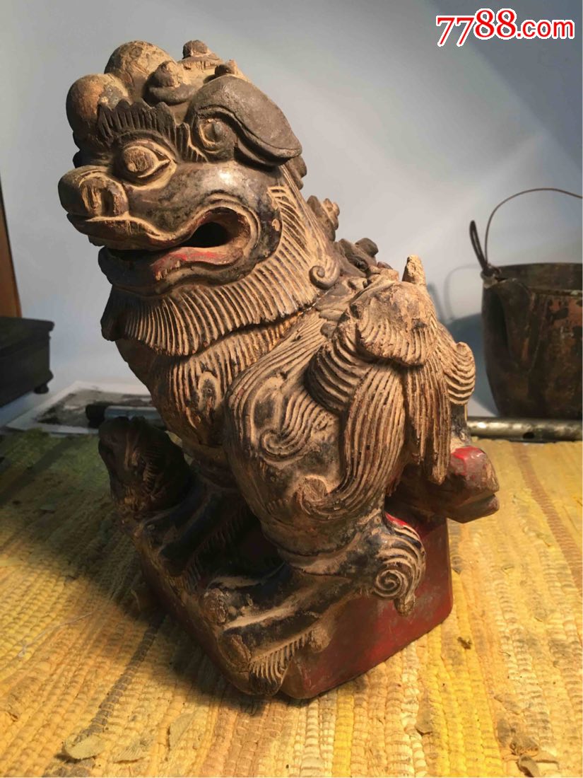 清代漂亮的精工细作木雕老狮子-木雕摆件-7788旧货商城