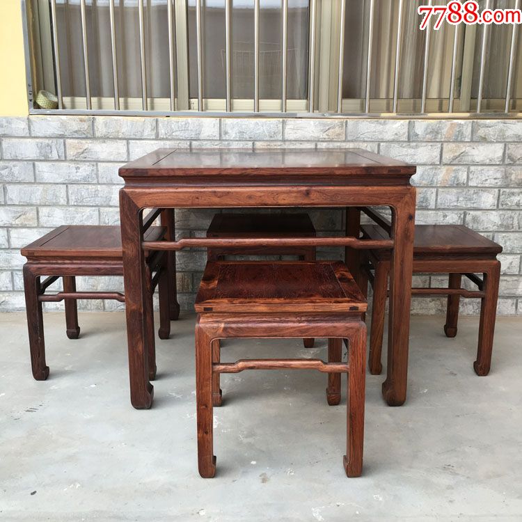 老家具老木器老黄花梨餐桌八仙桌一桌四凳-价格:46000元-se66642885-木桌/几/案-零售-7788收藏__收藏热线