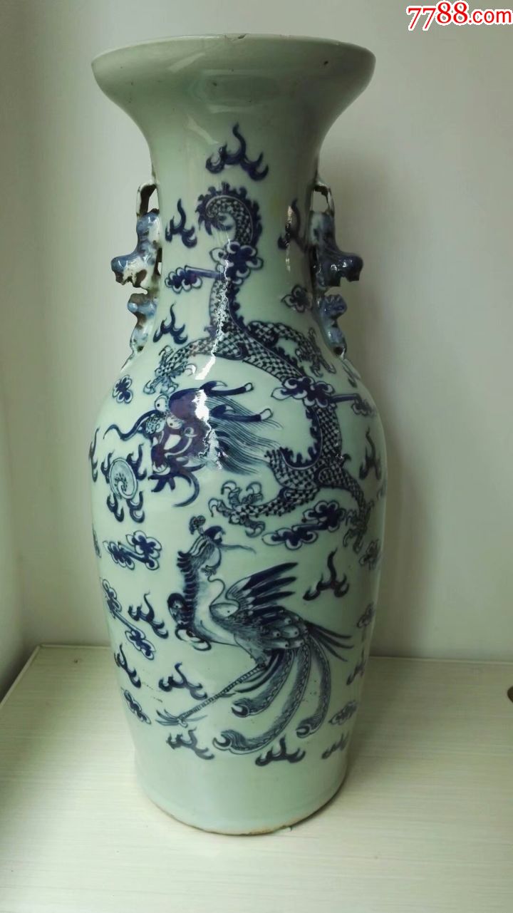 清豆青釉青花龙凤呈祥三百件大瓶_青花瓷_图片鉴赏_收藏价值_7788青花