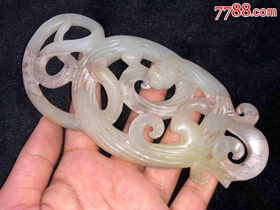 重器和田玉龙蛇斗玉佩摆件手工雕刻造型精美工艺细致精品一件料