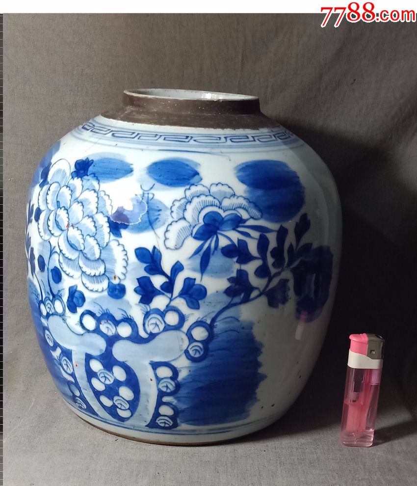 清光绪青花牡丹纹大罐传世老瓷包浆熟美包真包老