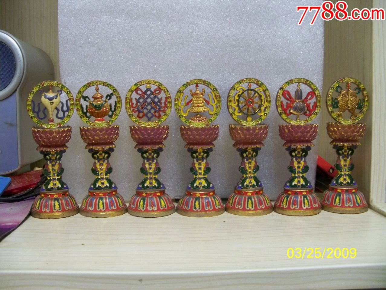藏传佛教法器七件一组材质锌镀金