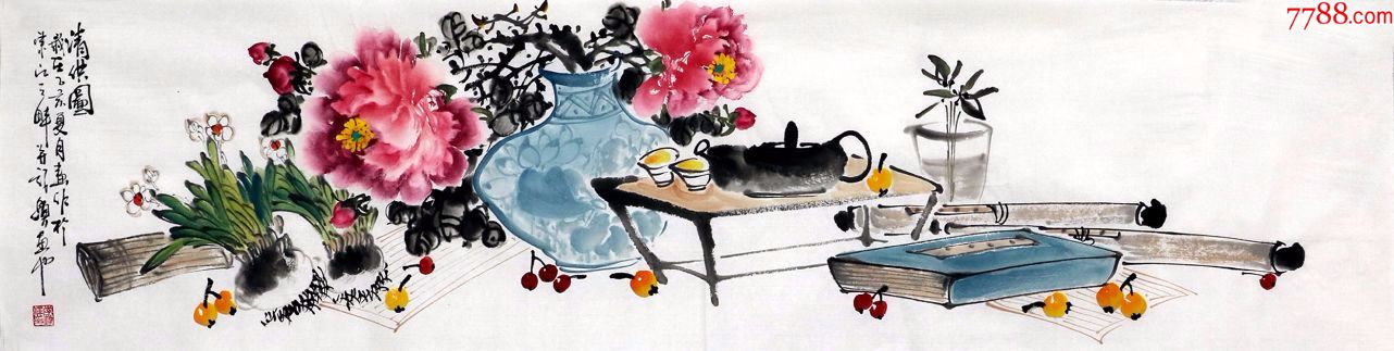 李艺泽·四尺对开清供03_花鸟国画原作_作品欣赏_收藏价值_7788字画网