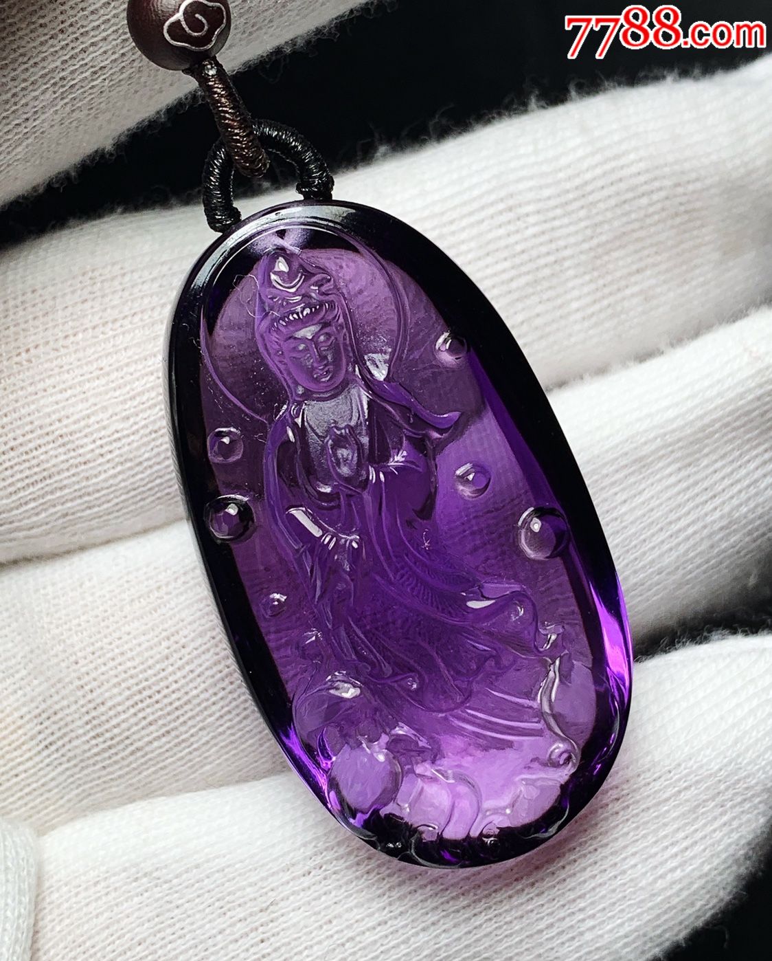 巴西老料紫水晶观音菩萨吊坠