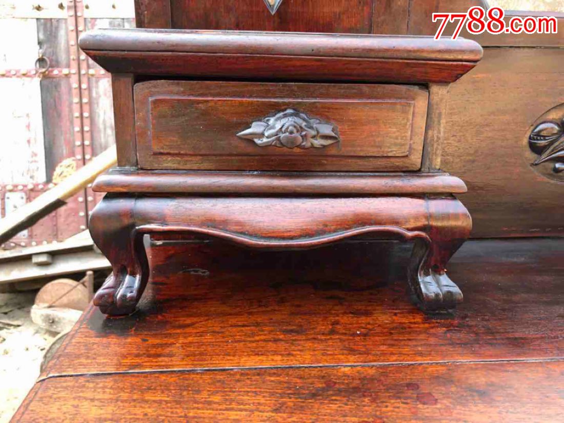 民国花梨木老虎腿九抽镜台,包浆浑厚,造型比例俊秀,品相一流,完整无修