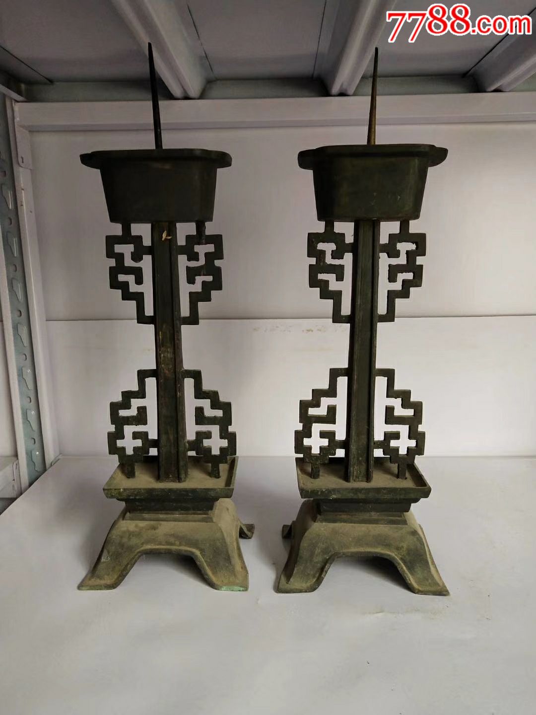 民国精美铜蜡台一对,器型好,重8斤多_价格2000元【广通老家具古玩】