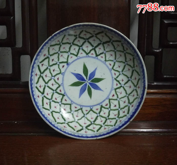 一个漂亮的民国礼陵釉下彩菱花纹瓷盘_彩绘瓷/彩瓷_尚品斋【7788收藏_